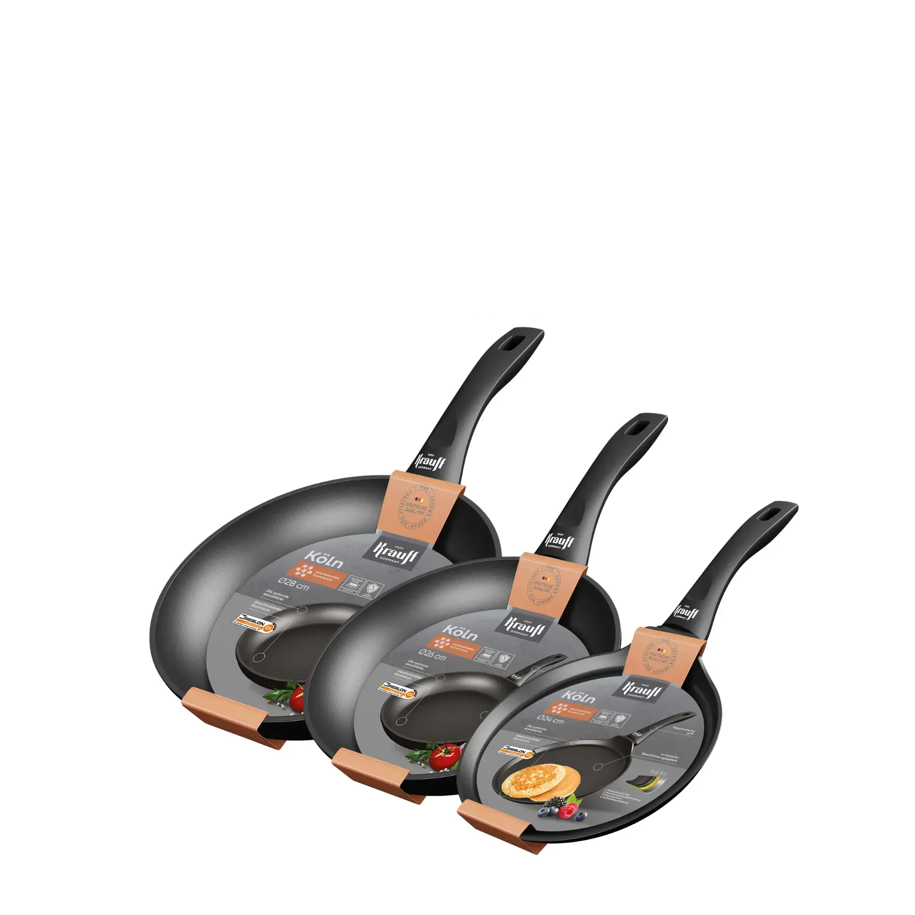 Набор сковородок Krauff Koln 28/26 см и сковорода для блинов 24 см с кухонными досками (55-333-443) - фото 2 Набор сковородок Krauff Koln 28/26 см и сковорода для блинов 24 см с кухонными досками (55-333-443) - фото 2
