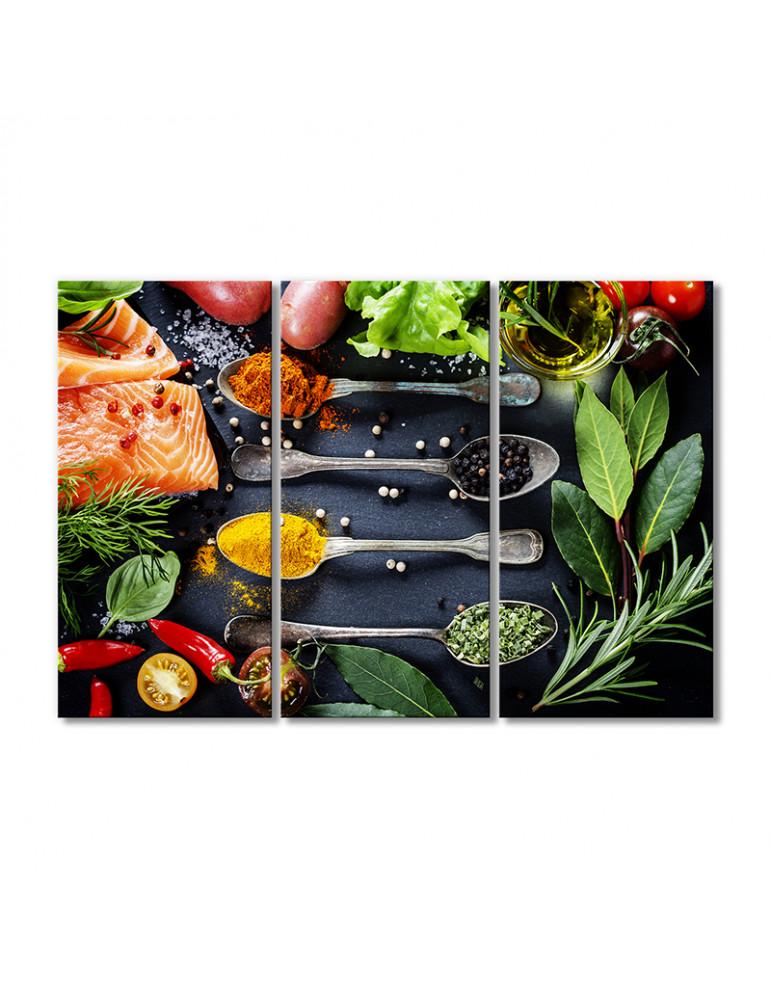 Картина модульная Специи и пряности для рыбы декор кухни 3 модуля 80x120 см