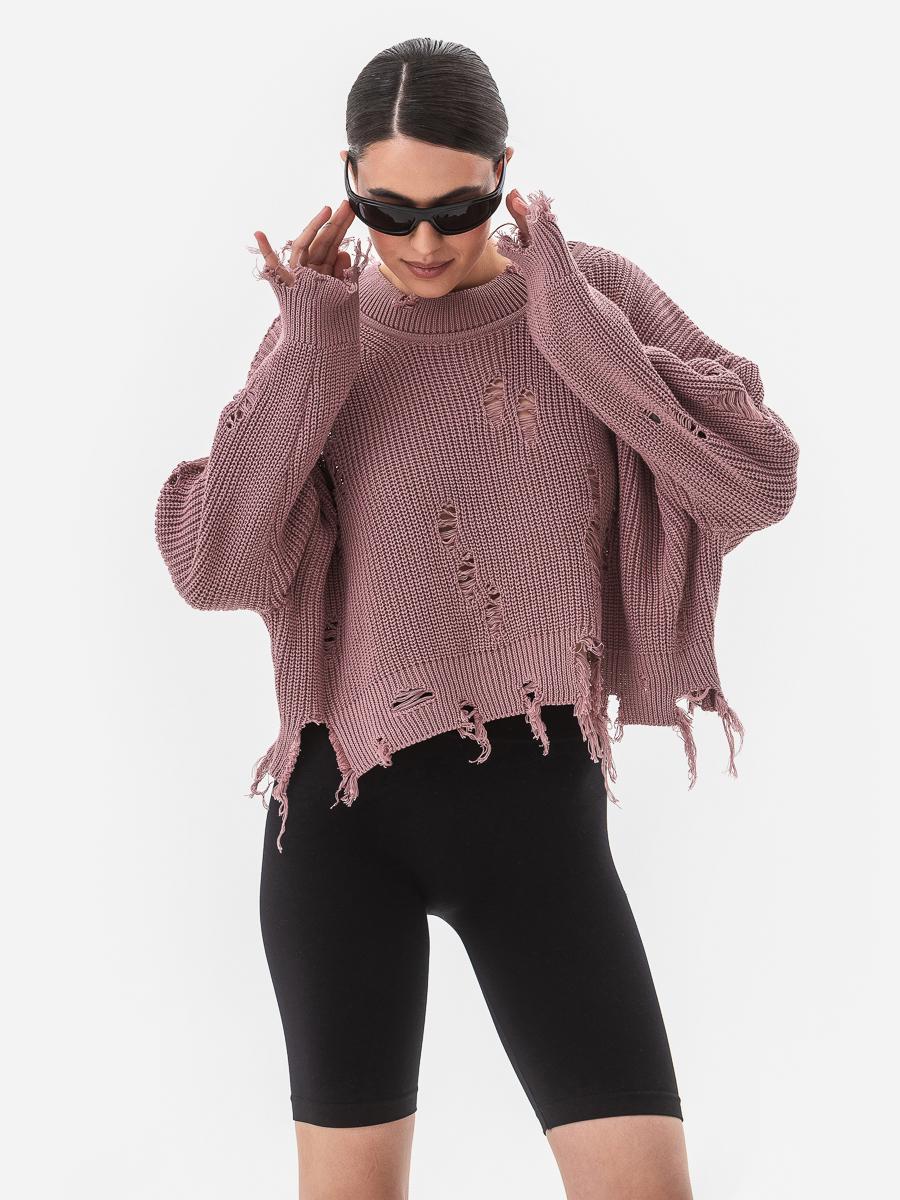 Светр жіночий із рваним ефектом SVTR р. 42-50 Темний пудровий (562) - фото 1 Светр жіночий із рваним ефектом SVTR р. 42-50 Темний пудровий (562) - фото 1