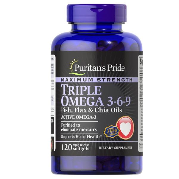 Омега 3-6-9 Puritan's Pride Maximum Strength Triple Omega 3-6-9 Flax & Chia Oils 120 Softgels