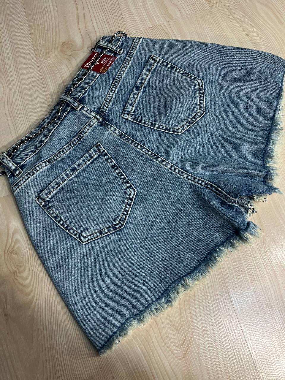 Шорты юбка женские джинсовые Vanver 8103 с бахромой короткие пояс-цепь р. 27 74 см 106 см Голубой - фото 8 Шорты юбка женские джинсовые Vanver 8103 с бахромой короткие пояс-цепь р. 27 74 см 106 см Голубой - фото 8