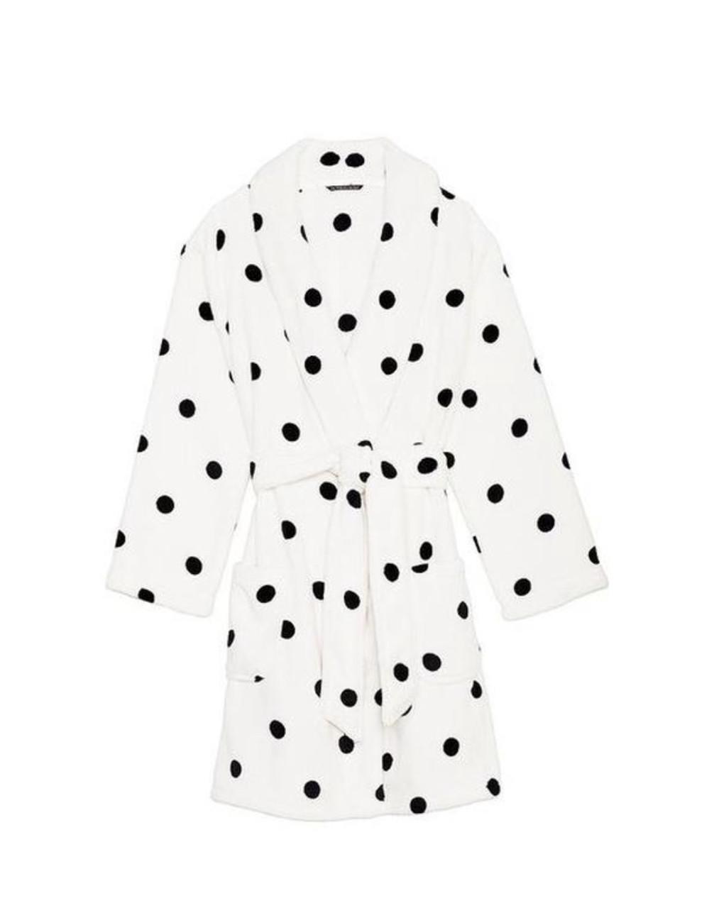 Халат Logo Short Cozy Robe White & Black dot XS-S Белый - фото 3