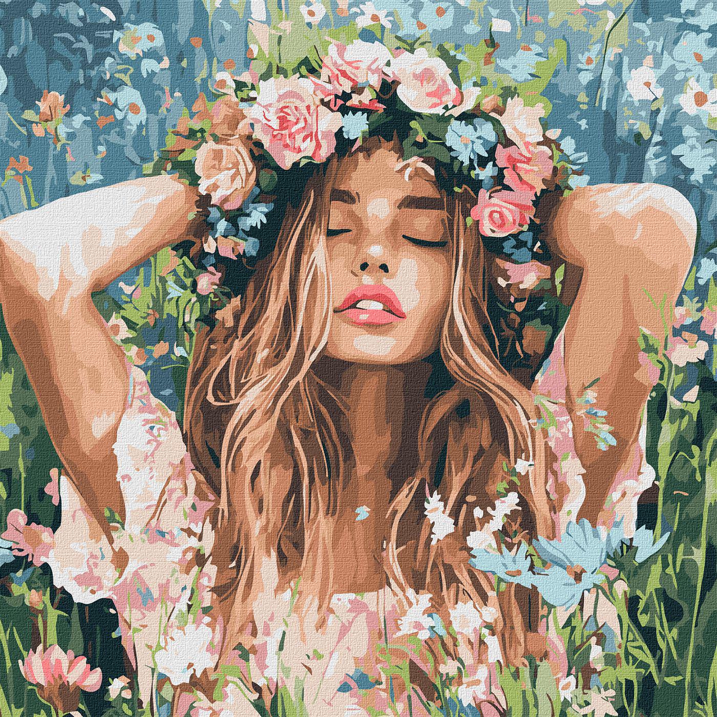 Набір для розпису по номерах Ideyka Дівчина з віночком в полі КНО8581 40x40 см (MTT-199531)