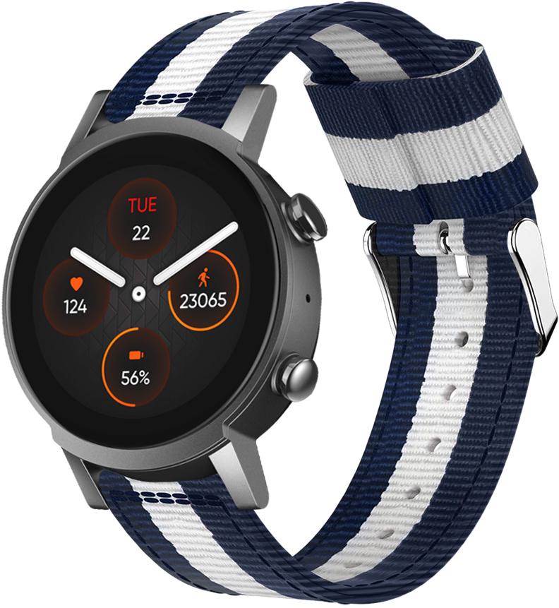 Ремешок тканевый Canvas для Mobvoi TicWatch E3 Blue/White (26753)