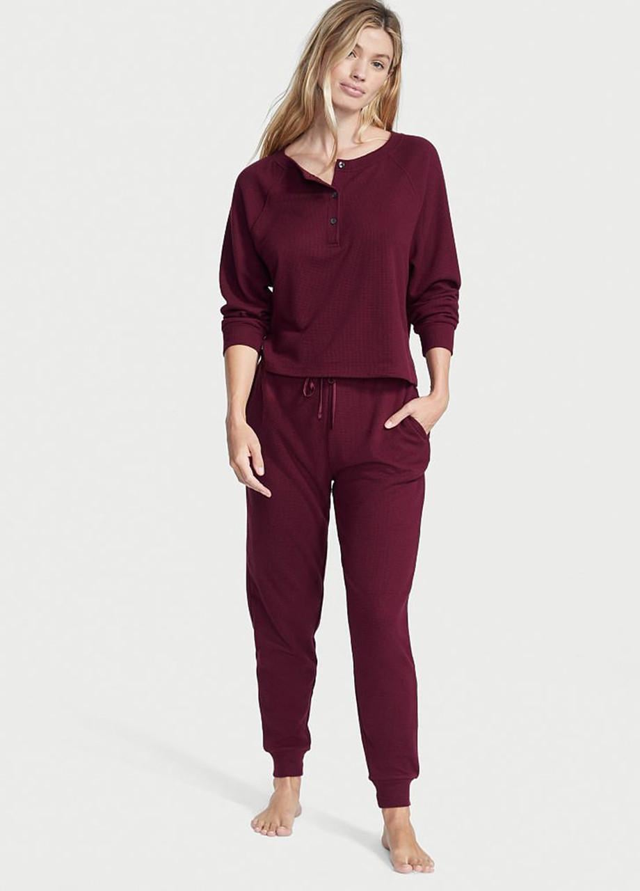 Пижама Victoria's Secret Glow Waffle Henley Jogger Jogger Pj Set XL Бордовый (2041820210)
