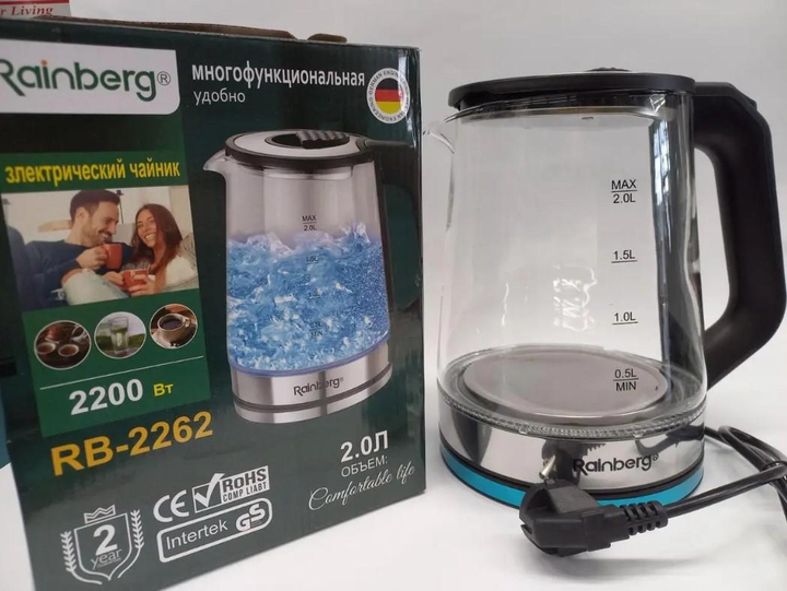 Чайник електричний склянний Rainberg RB-2262 Чорний (GR-04467)