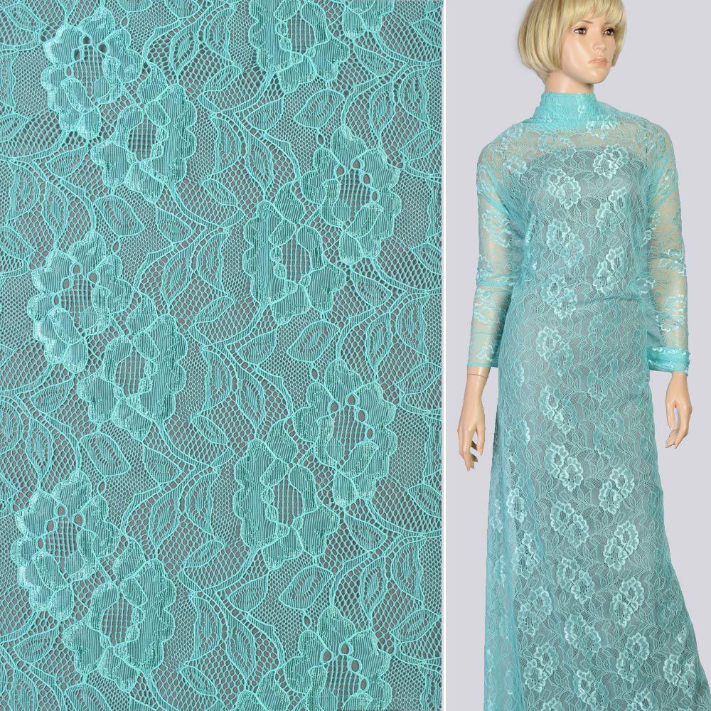 Тканина мереживне полотно стрейч квіти на сітці ширина 150 см Блакитний (11135.070) - фото 3 Тканина мереживне полотно стрейч квіти на сітці ширина 150 см Блакитний (11135.070) - фото 3