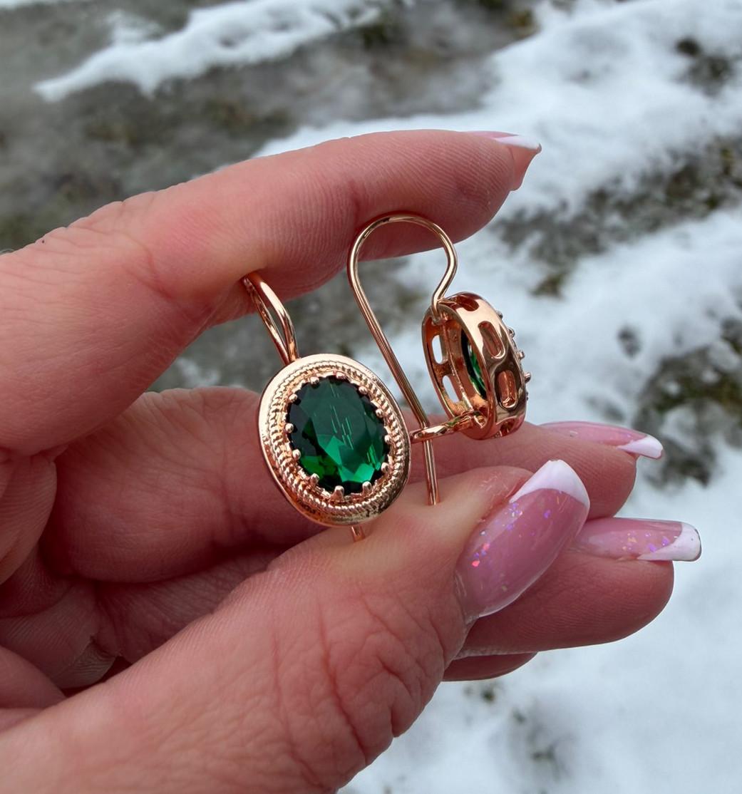 Серьги GONCHAR & CO. Зеленый Маркиз ювелирный сплав 18к 585п 3 см Золотой (323-007)