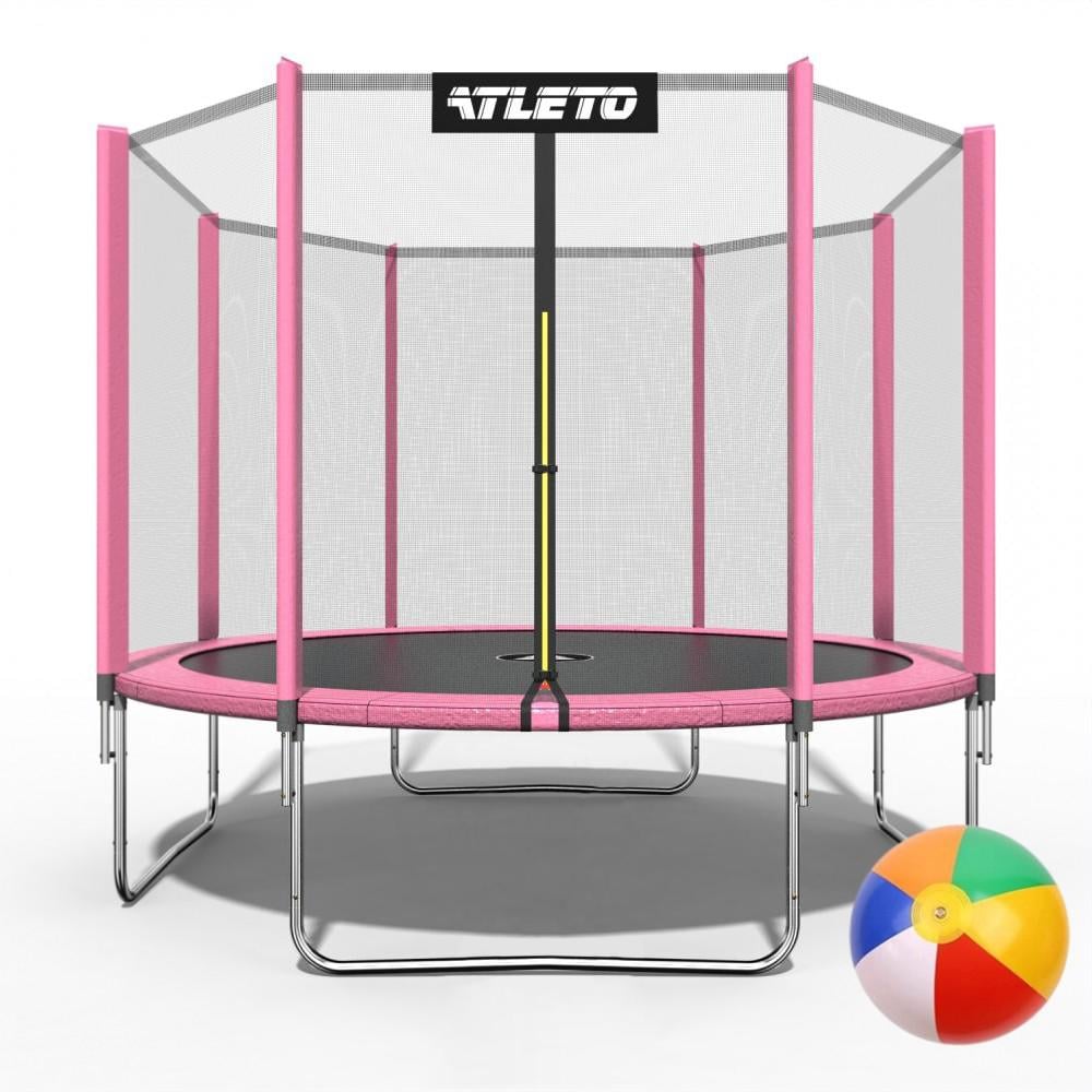 Батут детский Atleto с сеткой/мячиком 374 см Розовый (4988)