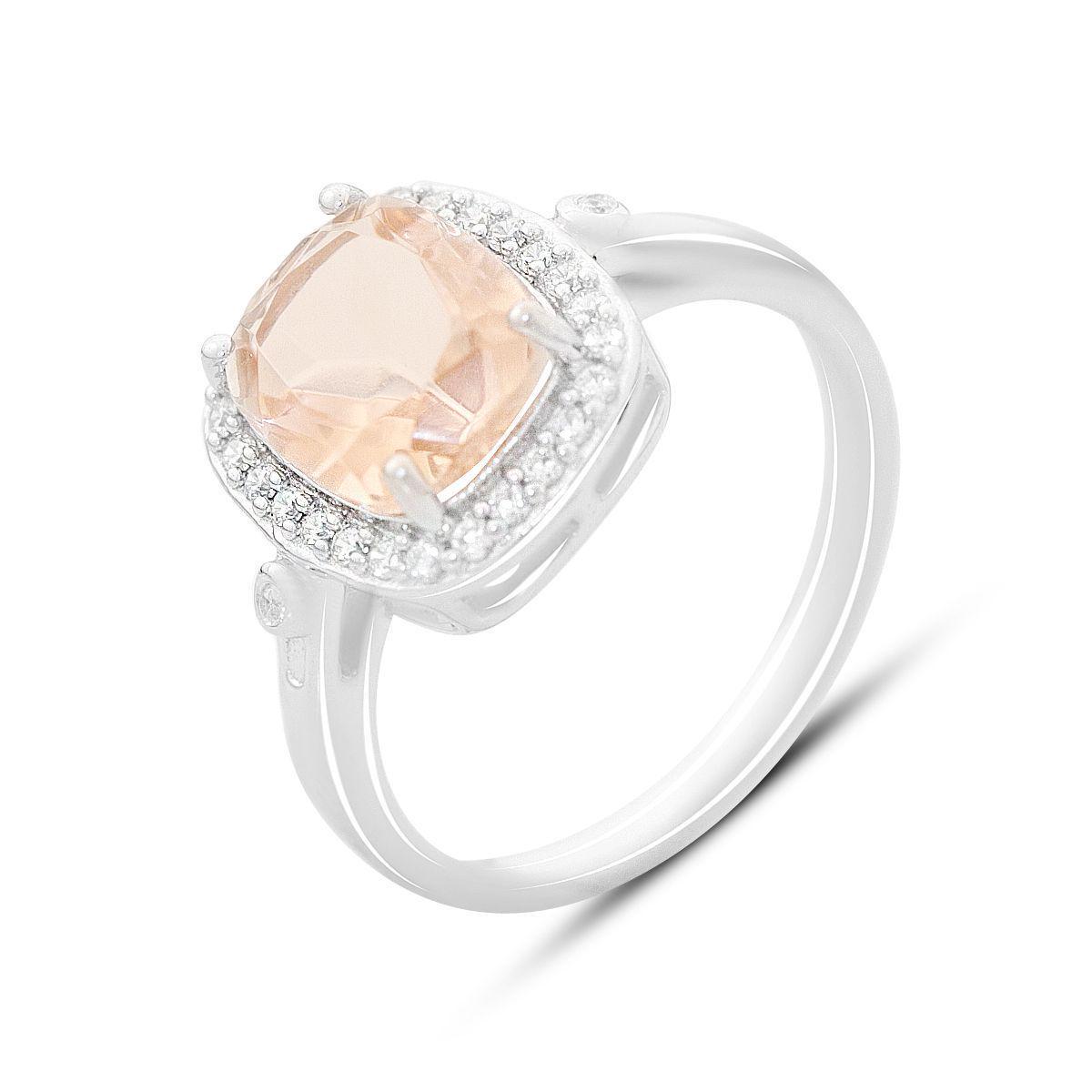 Кольцо серебряное Tiva с морганитом и фианитами nano 3,093 ct 3,66 г р. 18 (2162452)