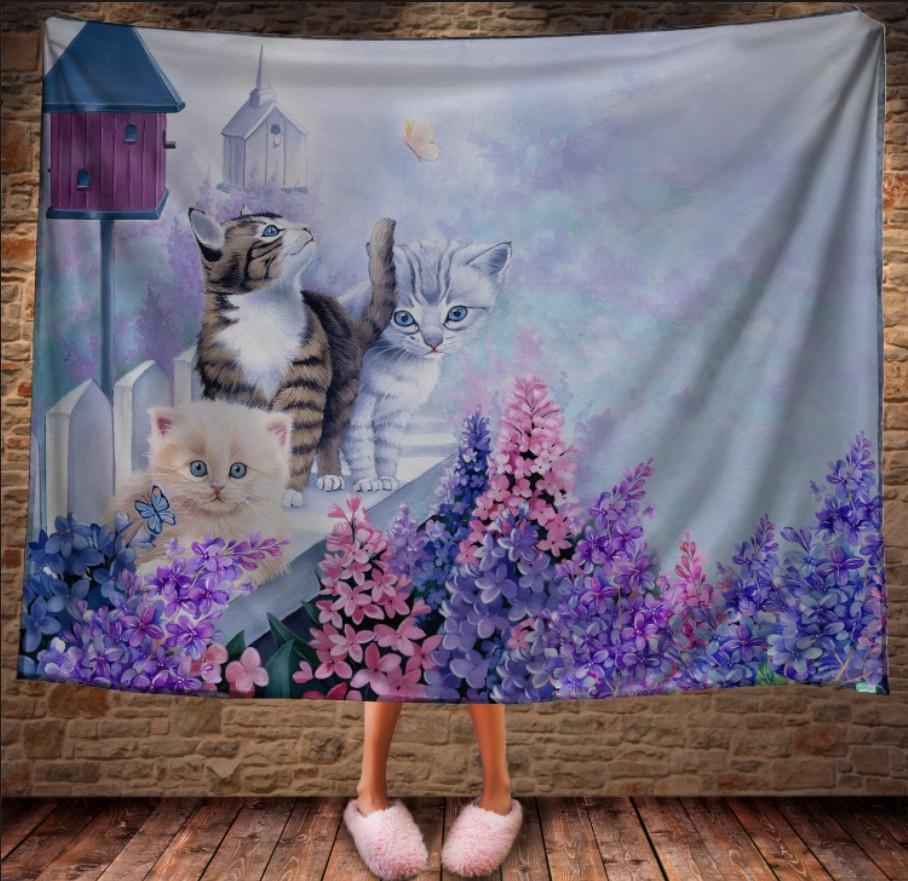 Плед с 3D принтом Котики на заборе с сиренью 150x200 см (epi_0335)