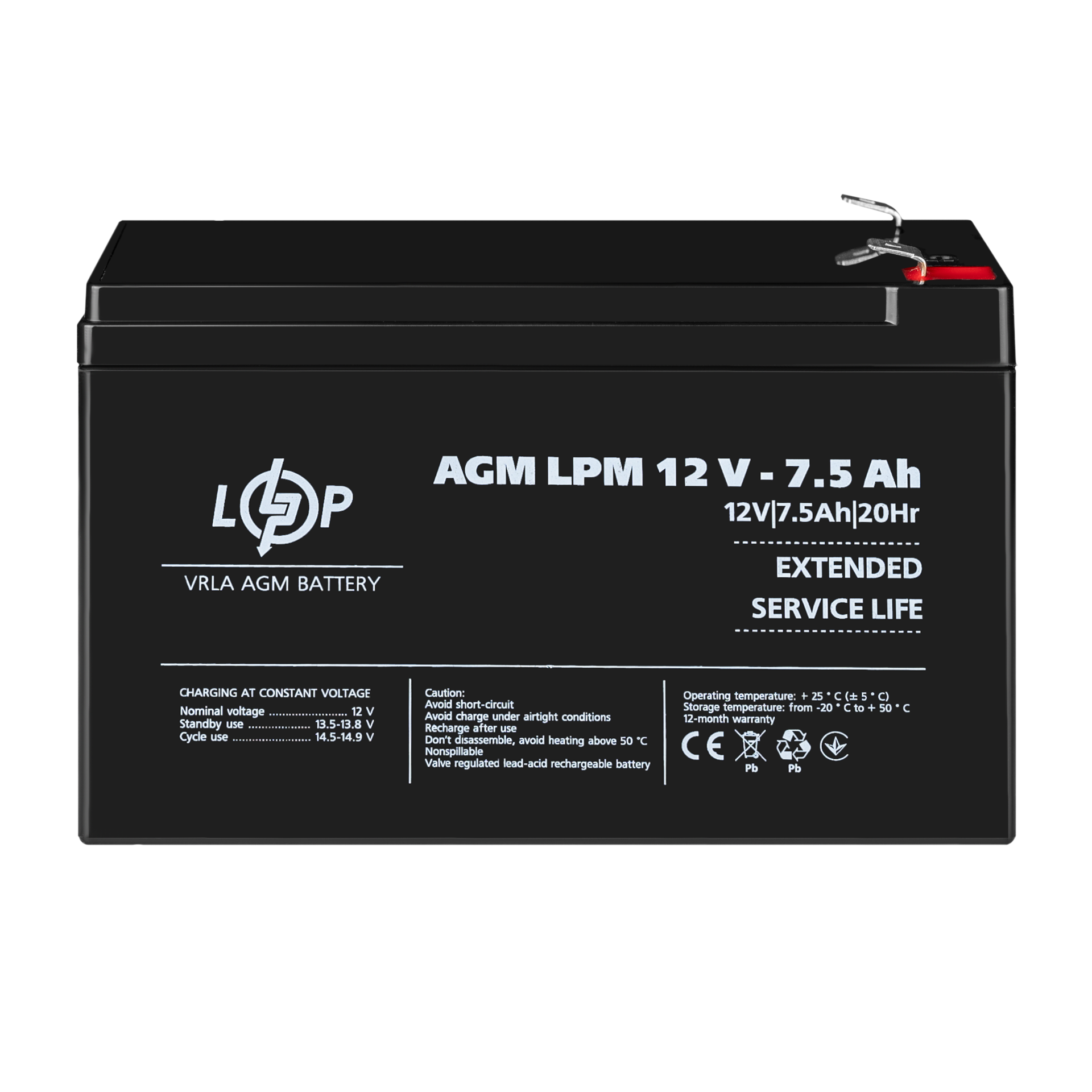 Аккумулятор AGM LPM 12V-7,5 Ah - фото 2