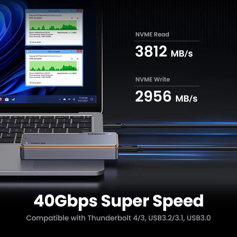 Зовнішня кишеня UGREEN CM642 M.2 NVMe SSD to USB Type-C Thunderbolt Grey (15976) - фото 4