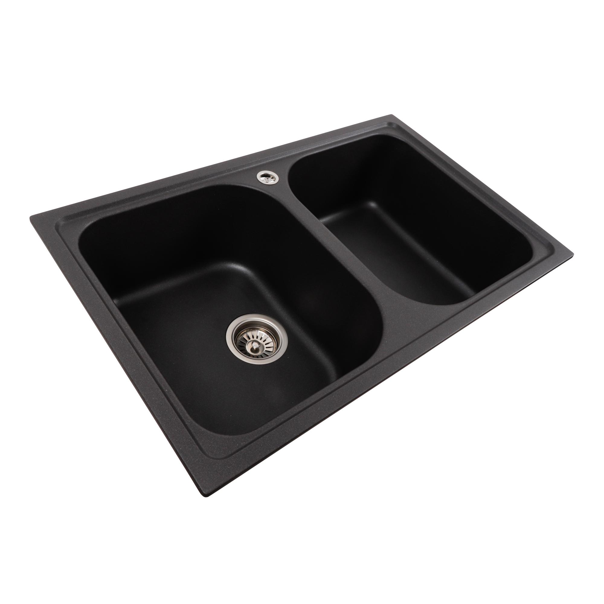 Мийка кухонна Platinum PLS-A41288 дві чаші гранітна прямокутна 785x498 мм Чорний (25968510) - фото 2