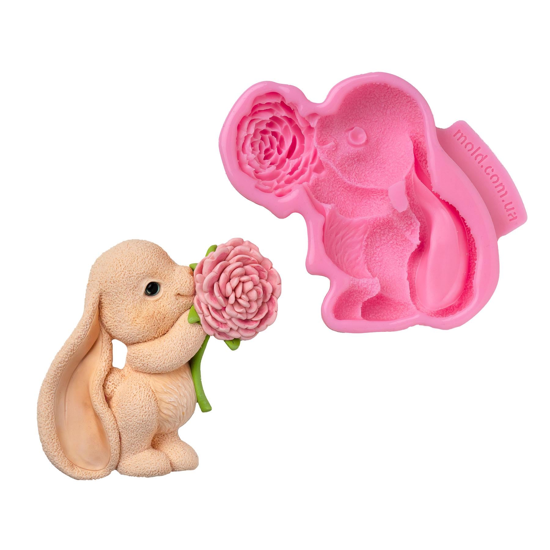 Молд силиконовый Зайчик с цветком 2д (11220)