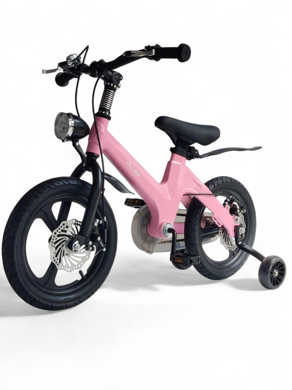 Детский велосипед двухколесный Viccabe Magnesium 11A-14 с рамой и дополнительными колесами Розовый (11A-14r-s)
