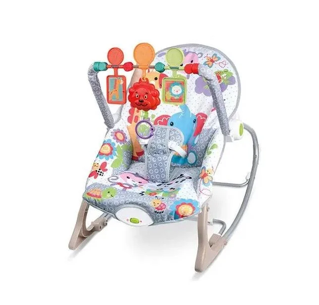 Шезлонг-гойдалка дитячий 68157-1 музичний з комбінованих матеріалів з малюнком 55х86х38 см Біло-сірий (150-7-179682)