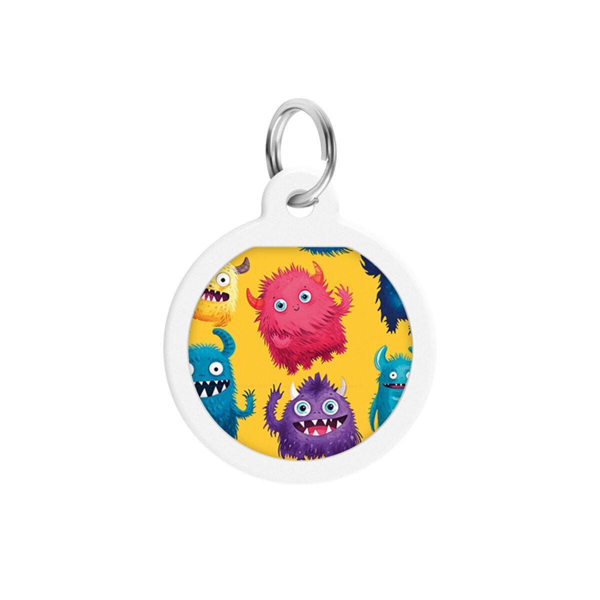 Адресник металевий для собак і котів Waudog Smart ID Мохнаті монстри з QR паспортом коло 25 мм (225-4050 Col)