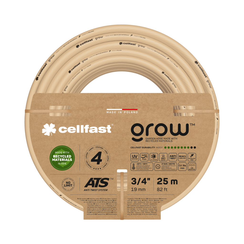Поливочный шланг Cellfast GROW TSV 3/4" 25 м прочный/износостойкий/легкий и гибкий для ежедневного полива
