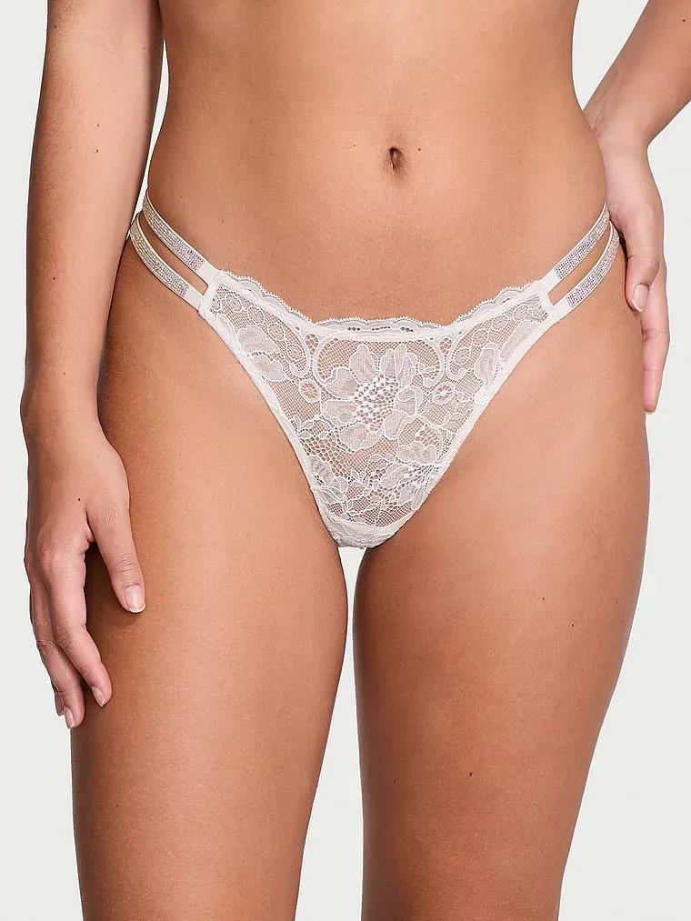 Трусики со стразами Victoria's Secret Very Sexy Double Shine Strap Smooth Thong Panty White S Белый (26814519)