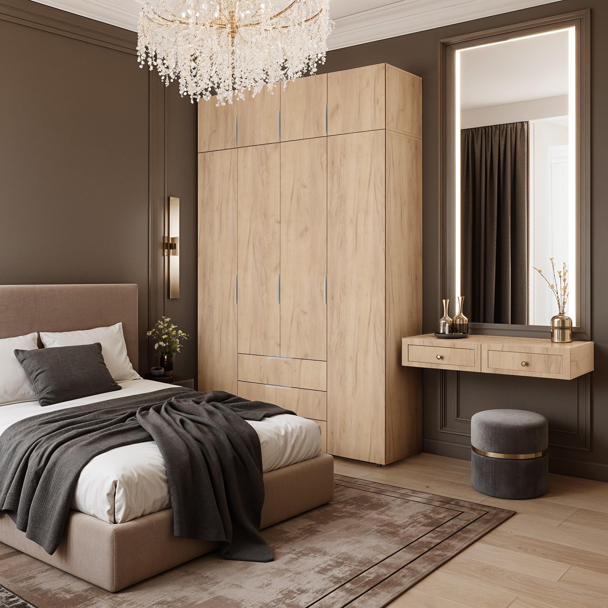 Шкаф с полками, штангой и ящиками Versale 4 Antr 1538x500x2400 мм Дуб Крафт Золотой