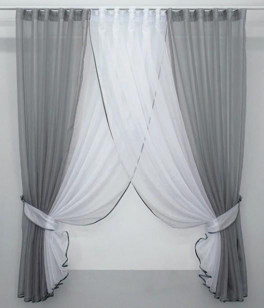 Шторки на кухню 400х150 см Графитовый/Белый (096к)