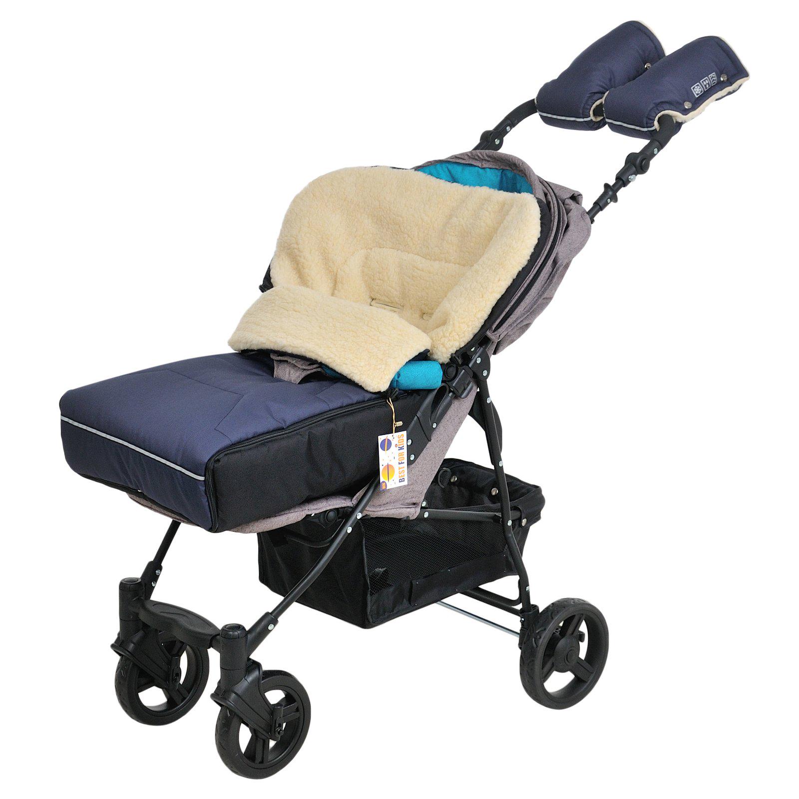 Комплект 2в1 муфти та конверт Ideal For Kids чохол на овчині в коляску чохол у люльку конверт на санки Синій (4477)