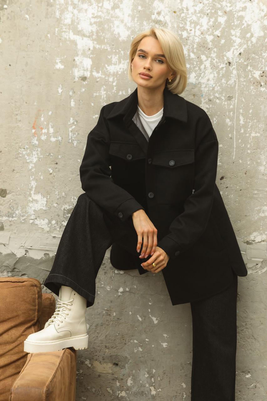 Пальто-рубашка женская из кашемира L-XL Черный (2738007443) - фото 3