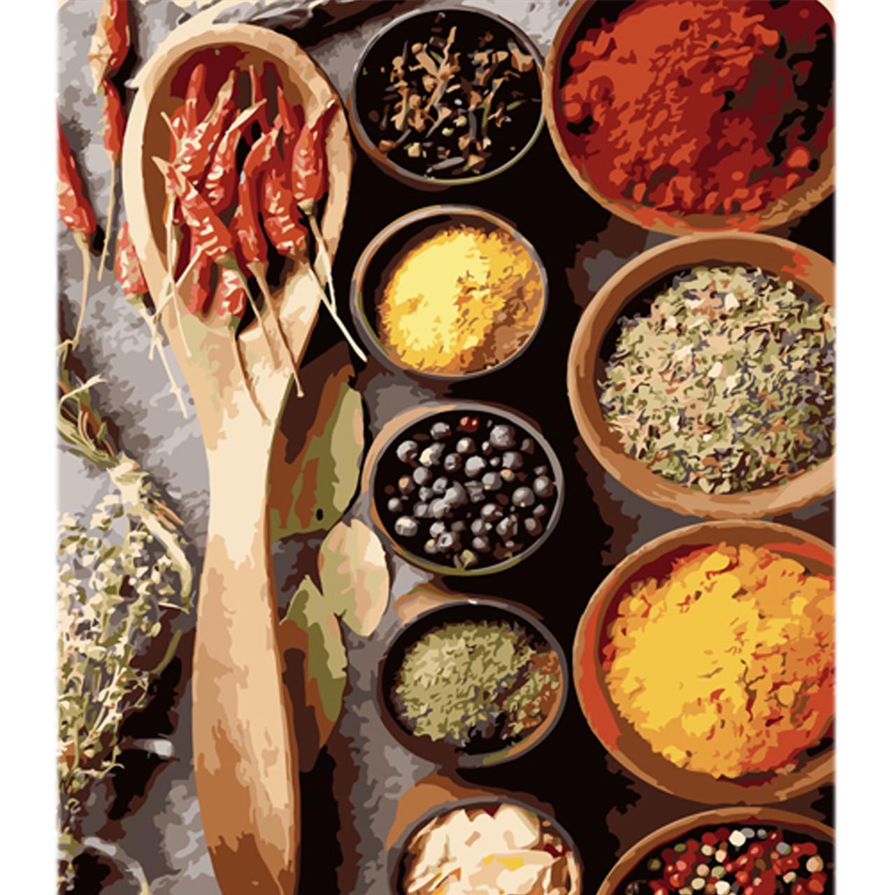 Картина по номерам Strateg Набор специй на цветном фоне 40х50 см (MZ007)