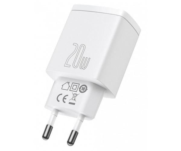 Пристрій зарядний мережевий Baseus CCXJ-B02 USB/Type-C Compact Quick Charger 20W без кабелю White