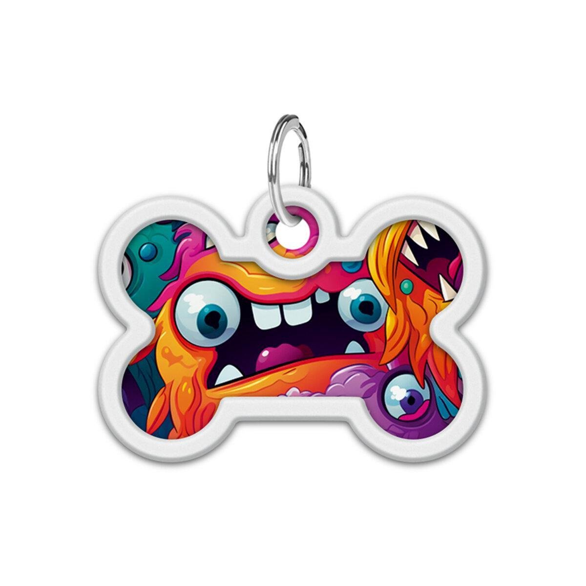 Адресник металевий для собак і котів Waudog Smart ID Зубасті монстри з QR паспортом кістка 40х28 мм (231-4048 Col)