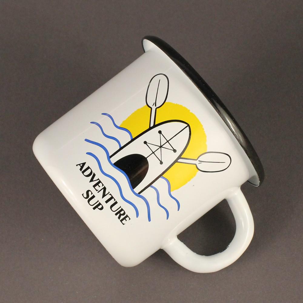 Кружка эмалированная Enamel mug с принтом "Adventure sup" 400 мл Белый - фото 2