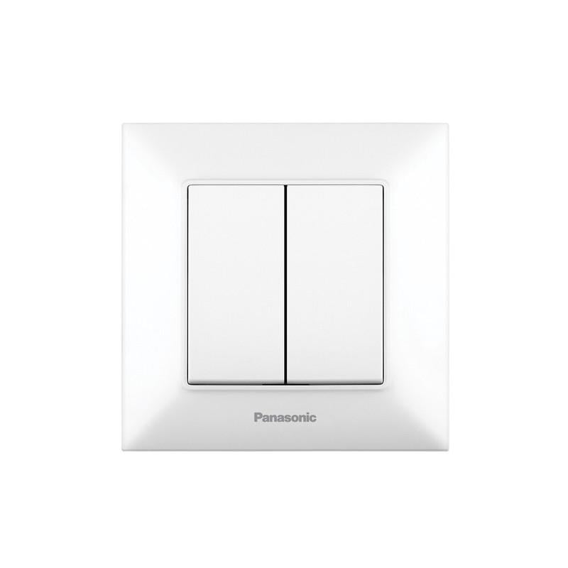 Вимикач двоклавішний Panasonic Arkedia Slim з рамкою ABS Білий (WNTC00092WH-UA1)