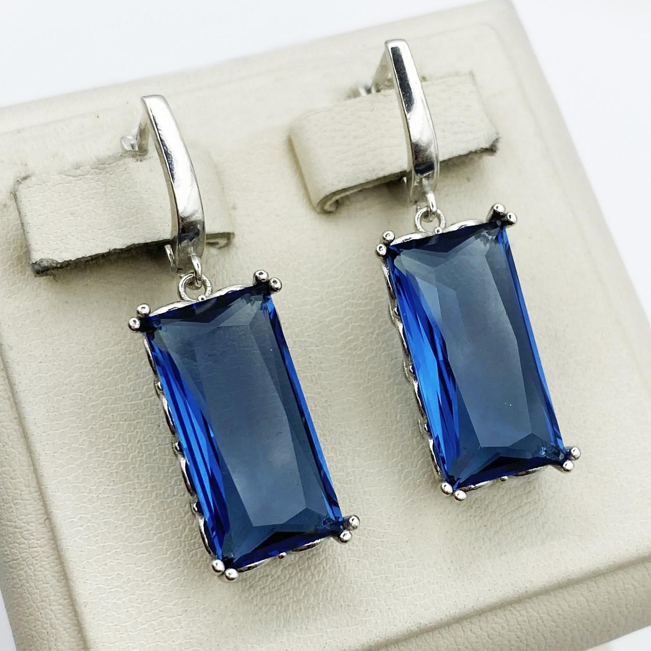 Серьги серебряные с кварцем London Blue 8,61 г (1891188033)