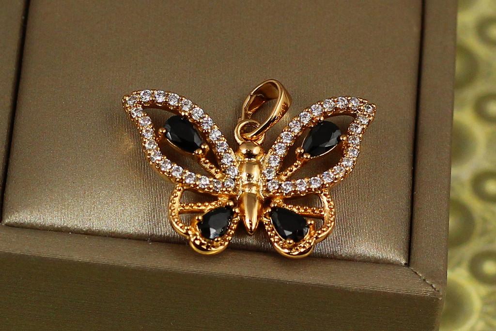 Кулон Xuping Jewelry Бабочка с черными камешками 2 см Золотистый