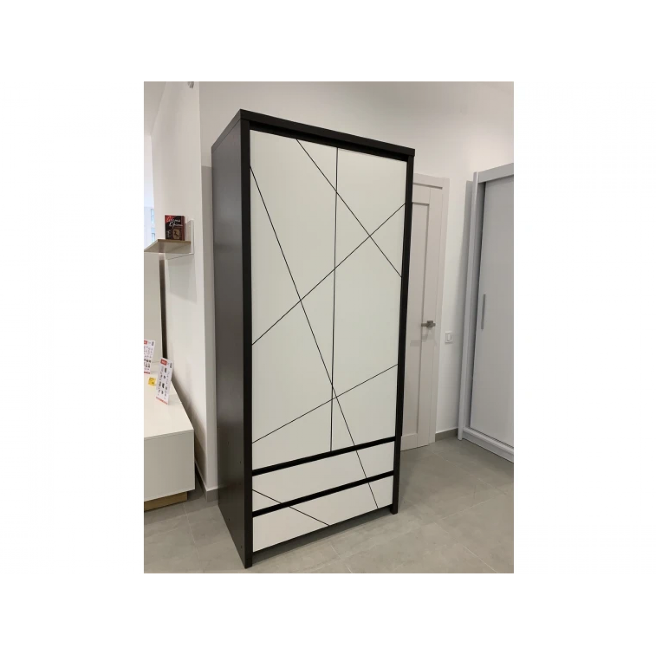 Шафа дводверна з ящиками ВМК Каспіан МДФ SZF2D2S Венге магія/Білий сніг (GRB-1735) - фото 3