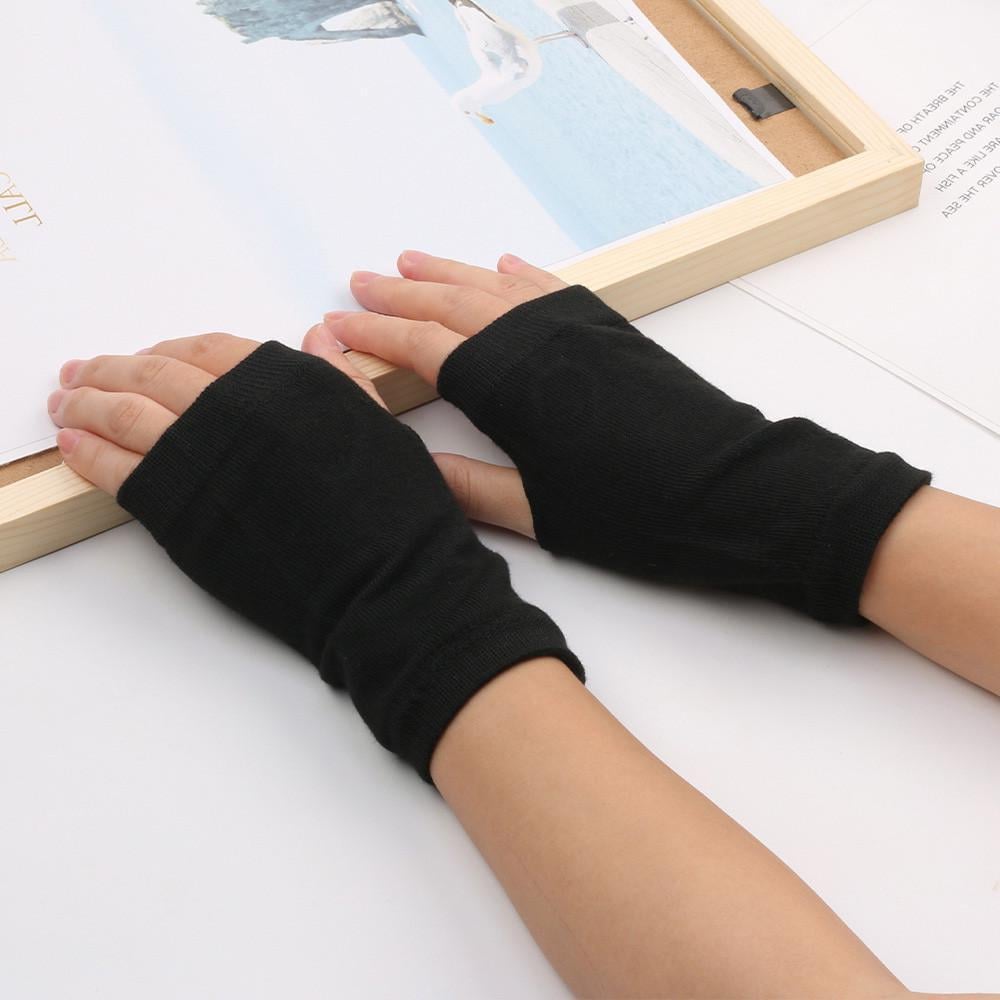 Митенки без пальцев однотонные коротые One Size Черный (3605)