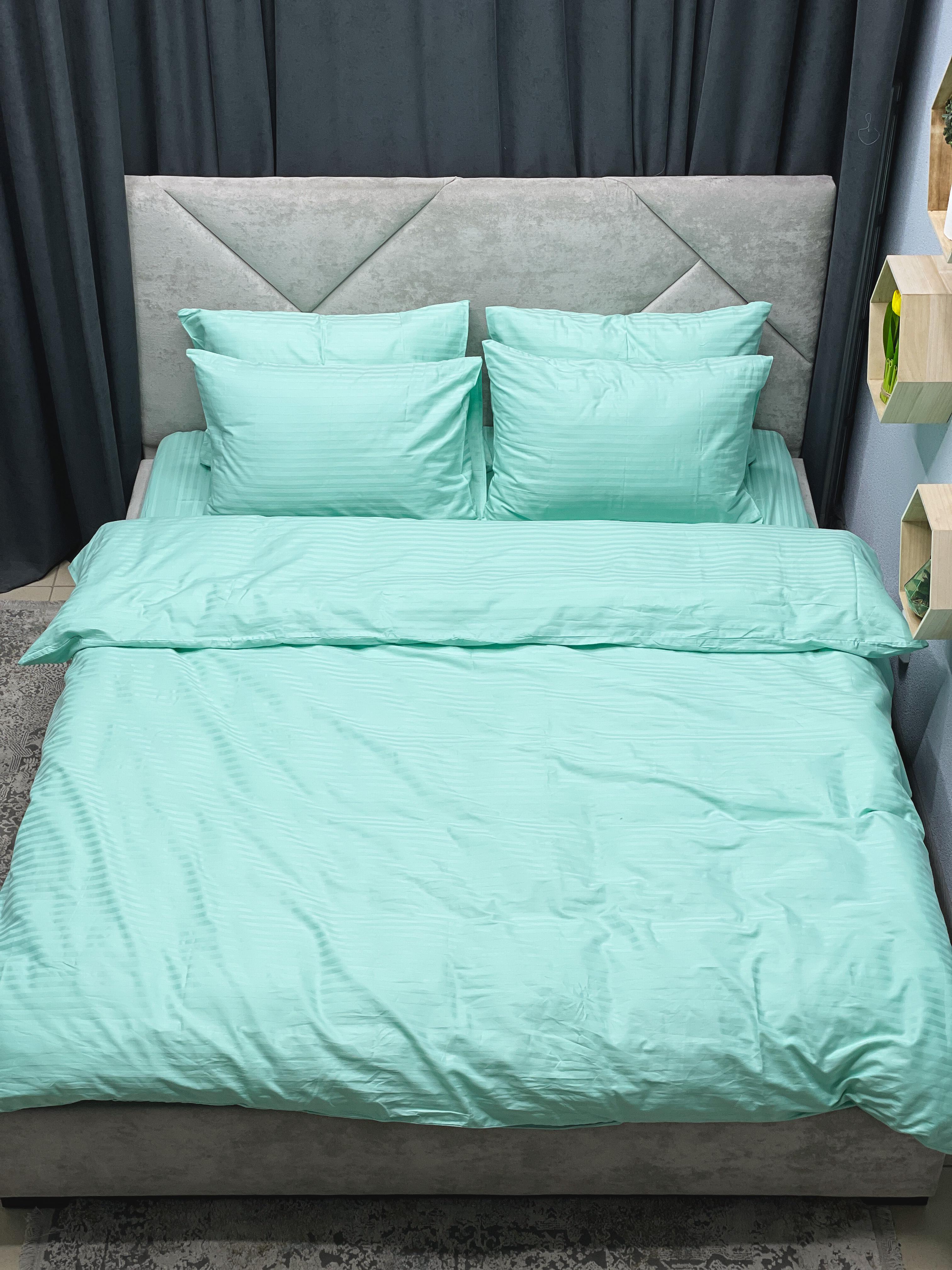 Комплект постельного белья Ego-textile 907S страйп-сатин однотонный в полоску Голубой (195881464)