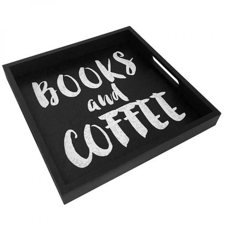 Поднос деревянный Books and Coffe 33x33 см Black (123899)