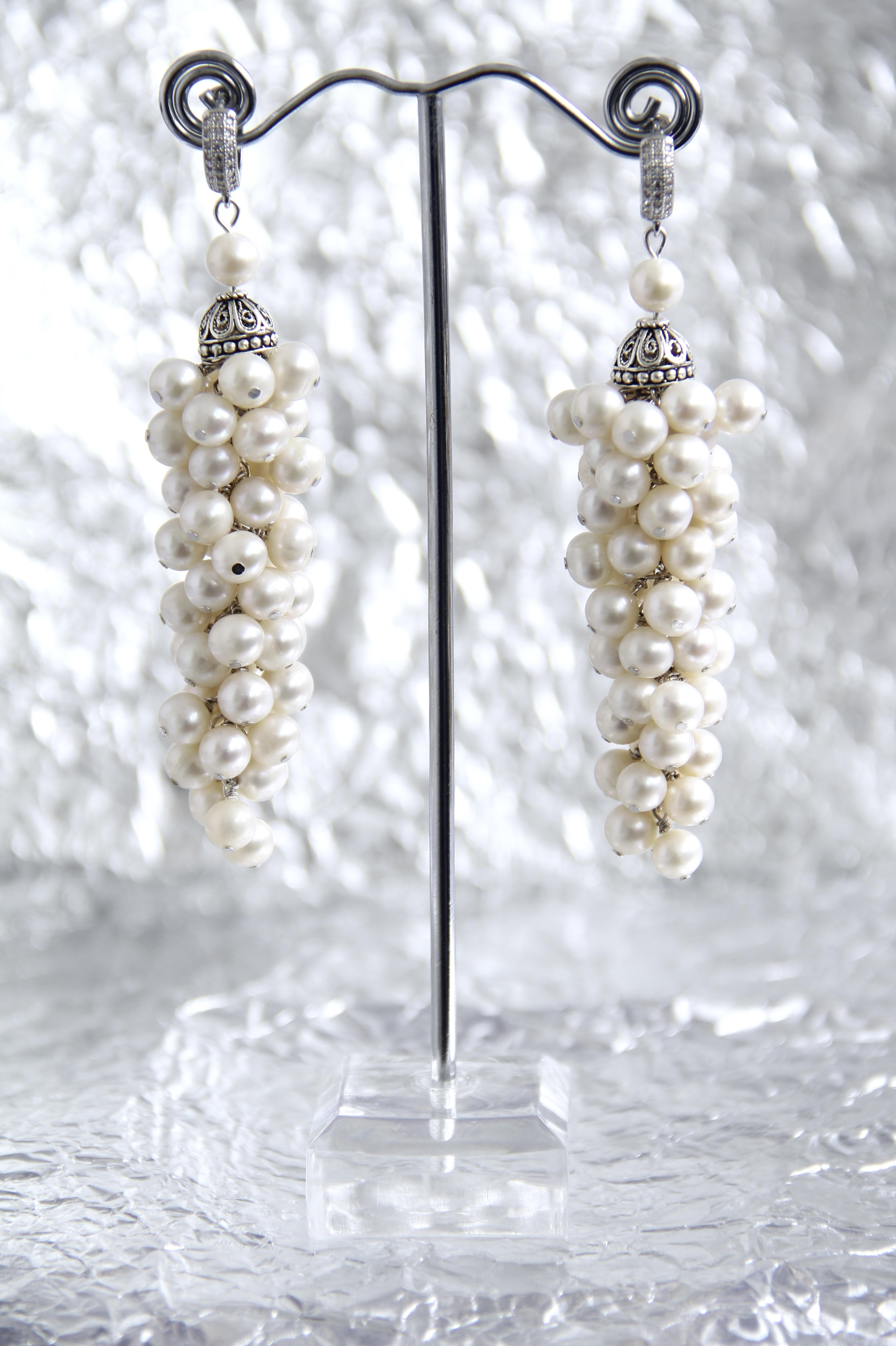 Сережки срібло з натуральними перлами Гроно Перлів ручна робота (ER-0043)