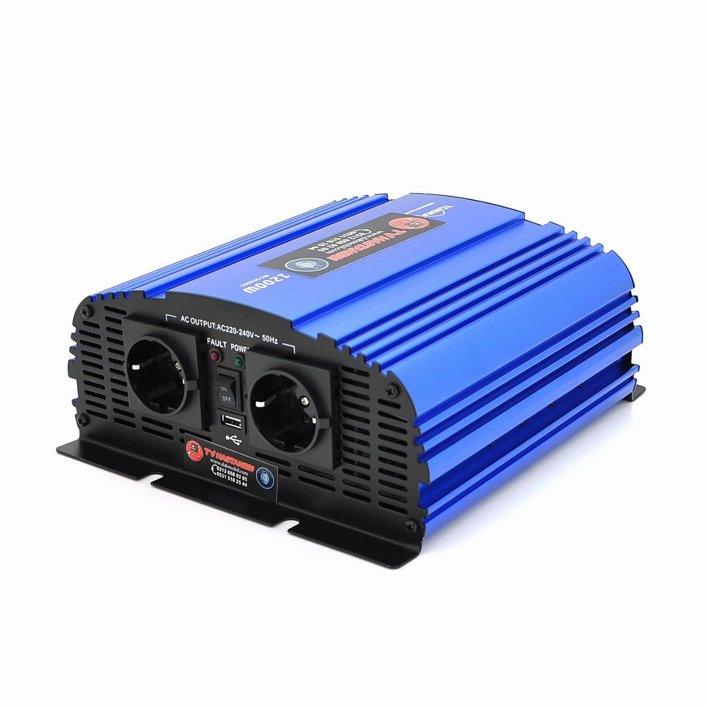 Інвертор напруги Tommatech MS-1200 Q4 24V/220V 1200W з апроксимованою синусоїдою 2хShuko USB клемні дроти 2 запобіжники (32253)