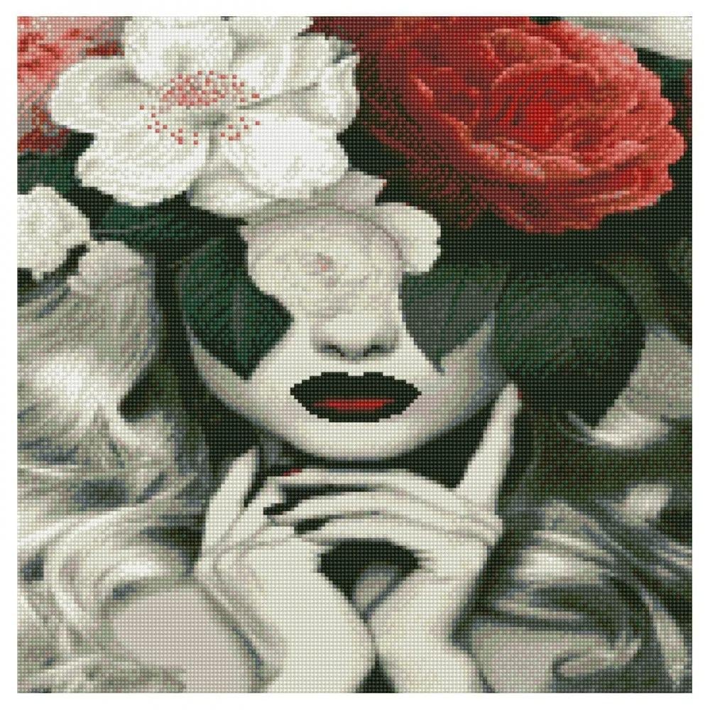 Картина по номерам Strateg Девушка с цветами алмазная вышивка мозаика 50x50 см (VM-127-A-21)