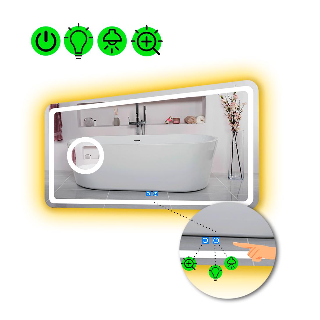 Зеркало с LED подсветкой Anvi с двумя сенсорами и линзой без подсветки 100x60 см (8776181)