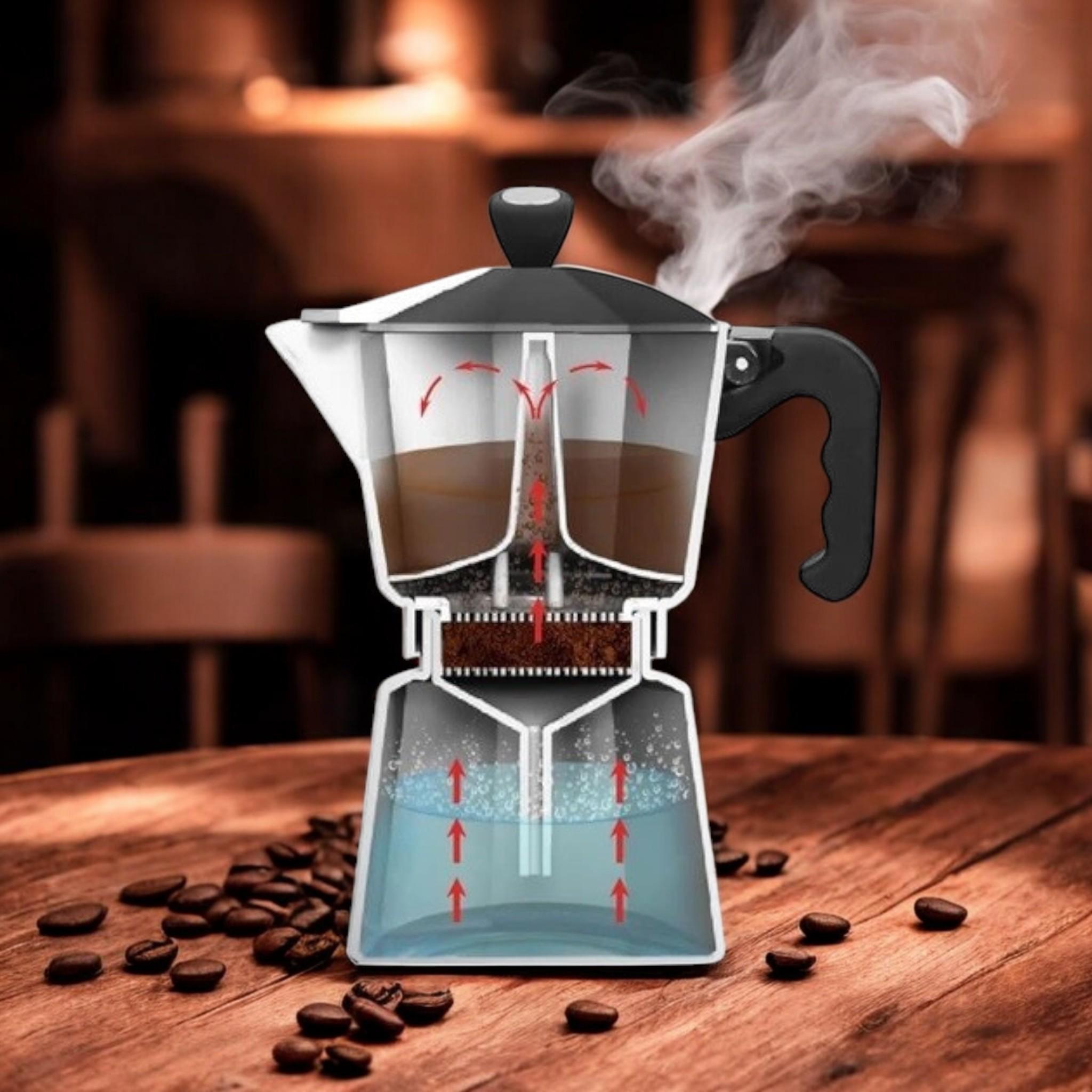 Кофеварка гейзерная Espresso Moka Maestro MR-1666-6 на 6 чашки алюминиевая 300 мл Black (G_MR1666/6Black) - фото 3 Кофеварка гейзерная Espresso Moka Maestro MR-1666-6 на 6 чашки алюминиевая 300 мл Black (G_MR1666/6Black) - фото 3