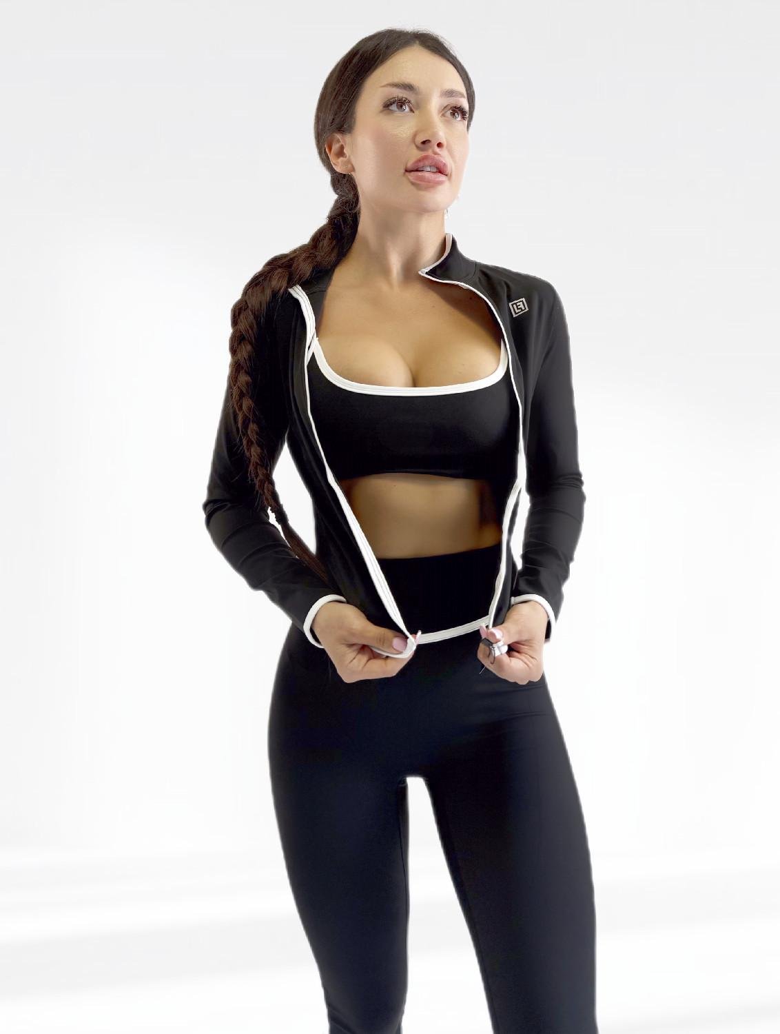 Костюм для фитнеса женский LILAFIT лосины пуш ап/топ/кофта L Черный (LFS000159) - фото 2