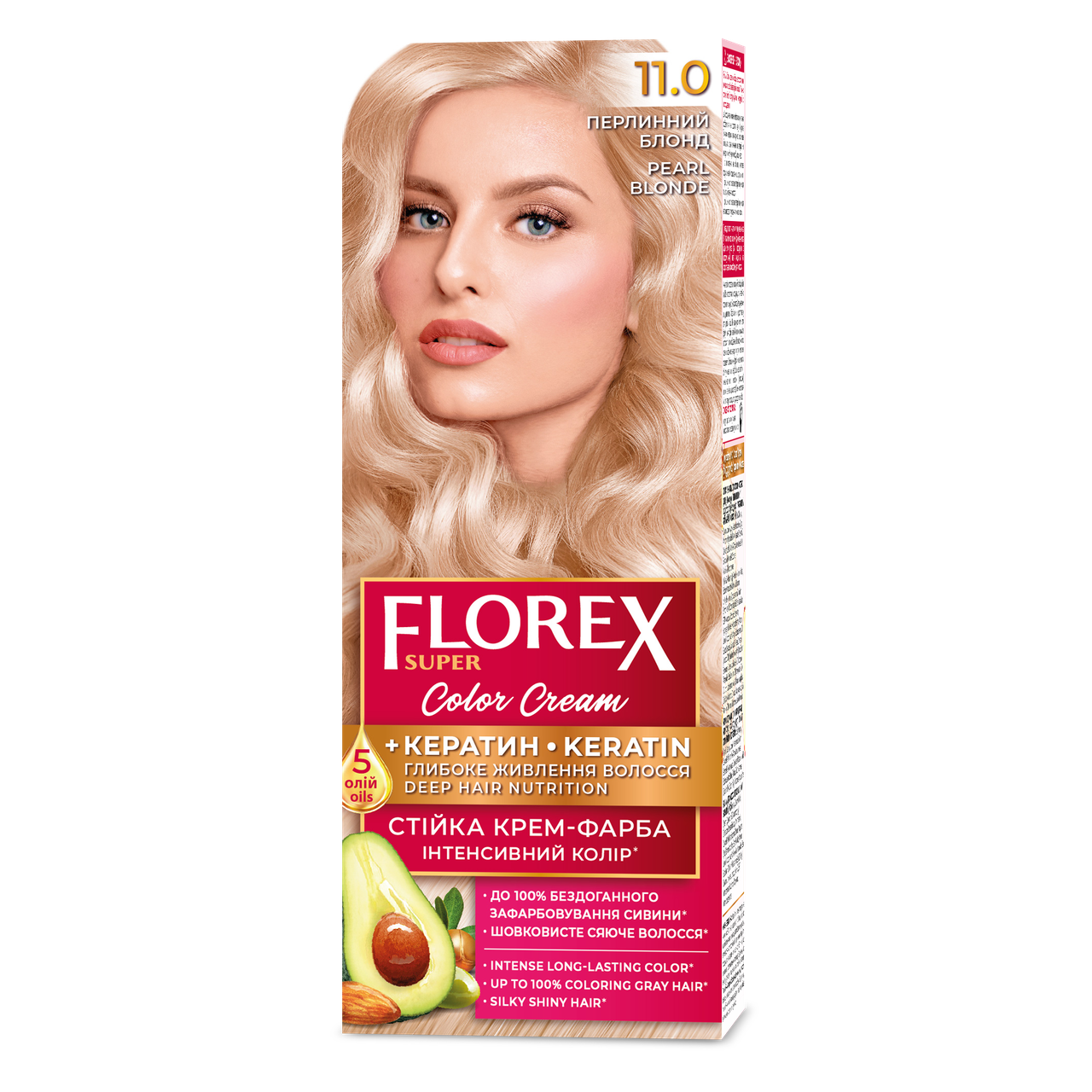 Крем-краска для волос стойкая Florex кератин 11.0 120 мл Жемчужный блонд
