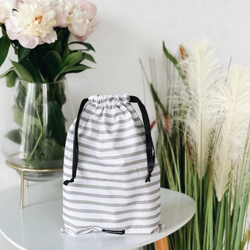 Мешок для мелочей из хлопка Полосы 20х30 см Бело-серый