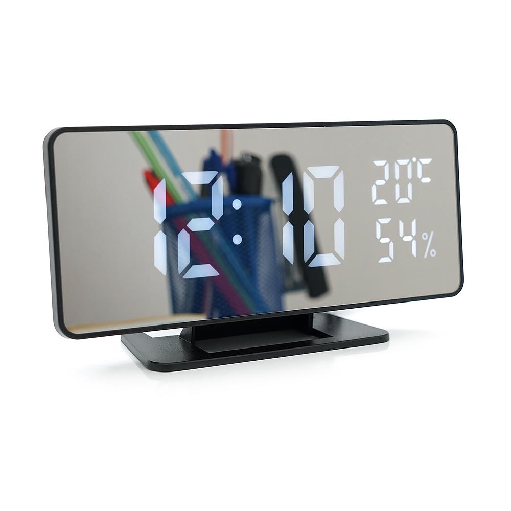 Часы электронные VST-888Y зеркальный дисплей с датчиком температуры и влажности будильник/питание от кабеля USB White (30250)