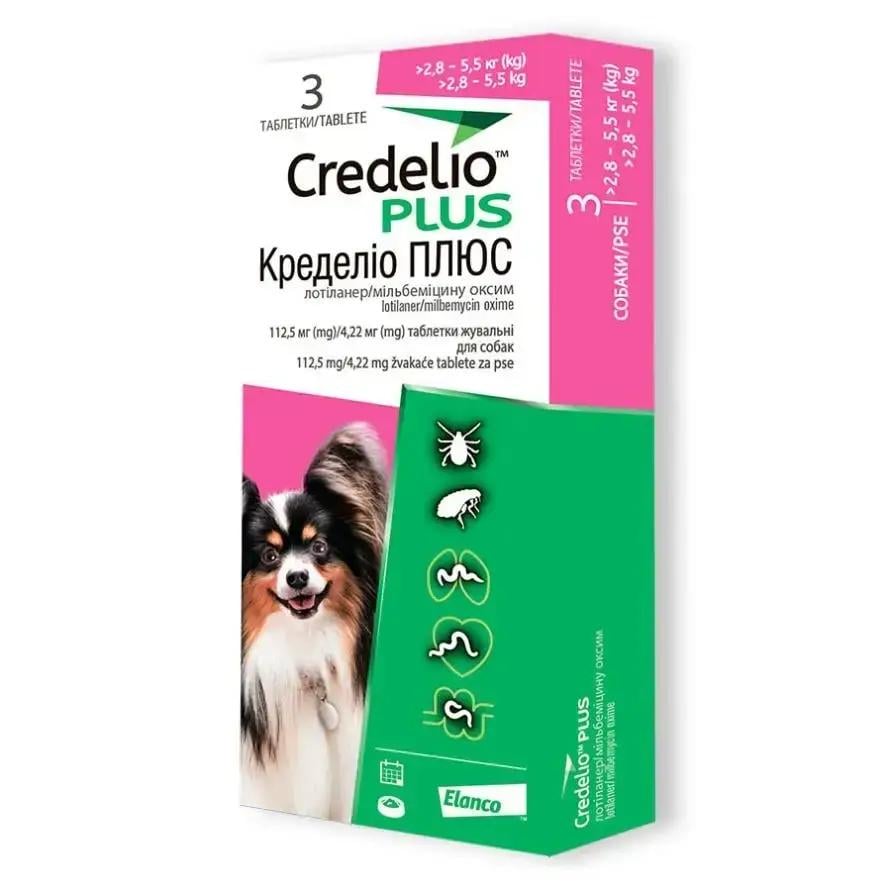 Таблетки для собак Credelio Plus от блох/клещей и гельминтов 2,8-5,5 кг 3 шт. (28811520)