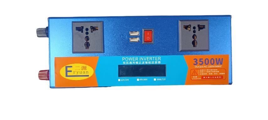 Перетворювач напруги Eryuan 3500W DC 12V/24V в AC 220V з USB із захистом від перевантажень та LCD екраном Коричневий Перетворювач напруги Eryuan 3500W DC 12V/24V в AC 220V з USB із захистом від перевантажень та LCD екраном Коричневий